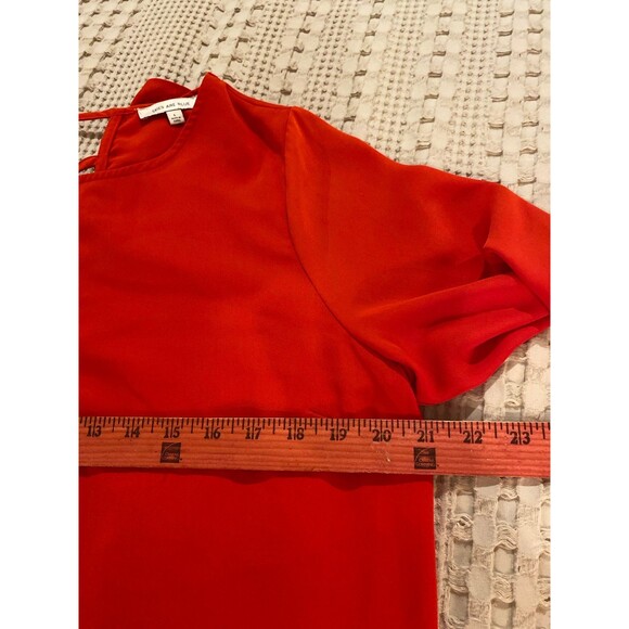 Skies Are Blue Blouse Size Large Top Red Unique Ruffle Corset Back Flowy Sleeve - Picture 10 of 11